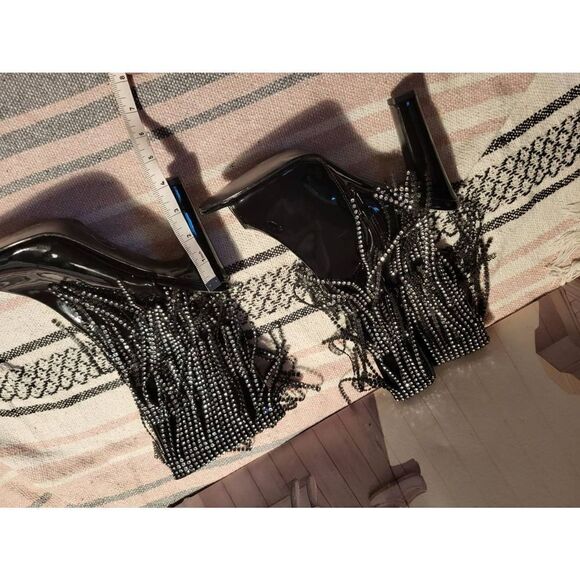 Open toe black silver fringe Pleaser sz 10 booties new - Picture 4 of 5